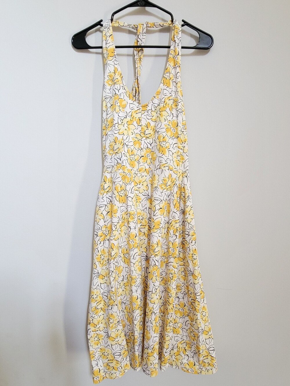 Pact Floral Butter Yellow Haltertop Midi Dress Women Size M Summer Flirty
